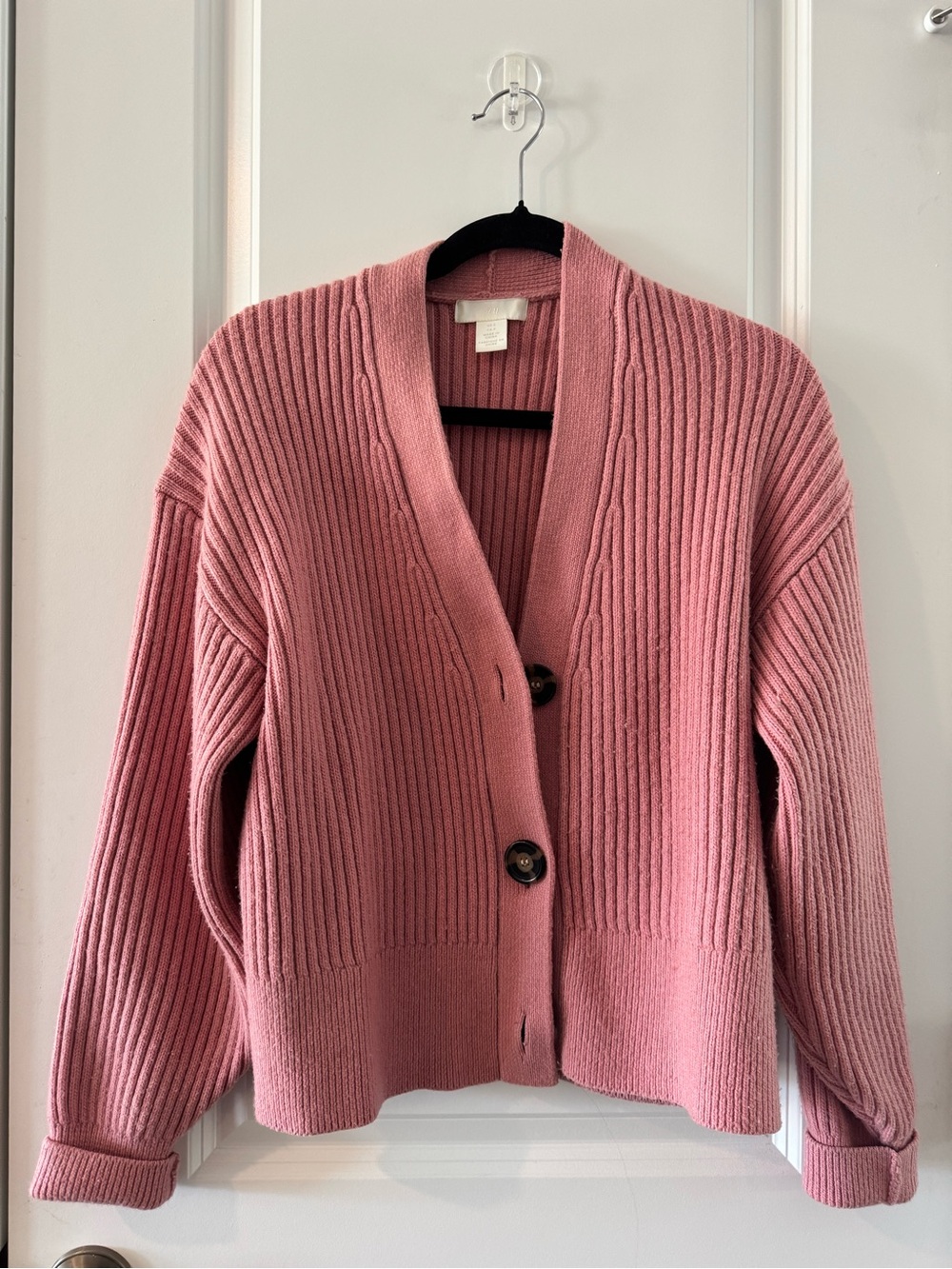 H&M Dusty Rose Ribbed Button-Front Cardigan